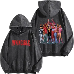 Invincible War Superhero TShirt Vintage Graphic Washed Hoodie Guardians Design Cotton Perfect Collectors Boys Merch Hoodies Tops Casual Menswear