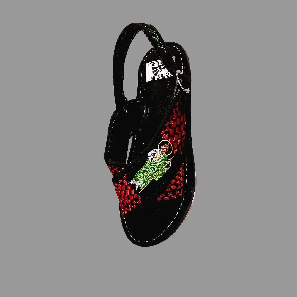 Huaraches san judas, Embroidered, Handmade, Classic, Rubber sole, Ajustable sizes, Walking footwear. Red and black Color.