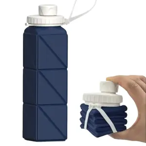 Collapsible Water Bottles 20.6oz, Silicone Foldable Portable Travel Water Bottle, BPA-Free, Leakproof Reusable for Traveling Camping Hiking Cycling Yoga Sports Outdoor, 1 Pack (Dark Blue)