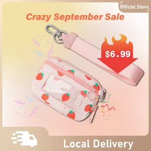 Iris Wallet 2nd Gen Everyday Purse & Anti-Theft Wallet Cute Strawberry Checkered Nylon Wristlet for Women RFID Blocking Detachable Wristlet Multiple Card Slots