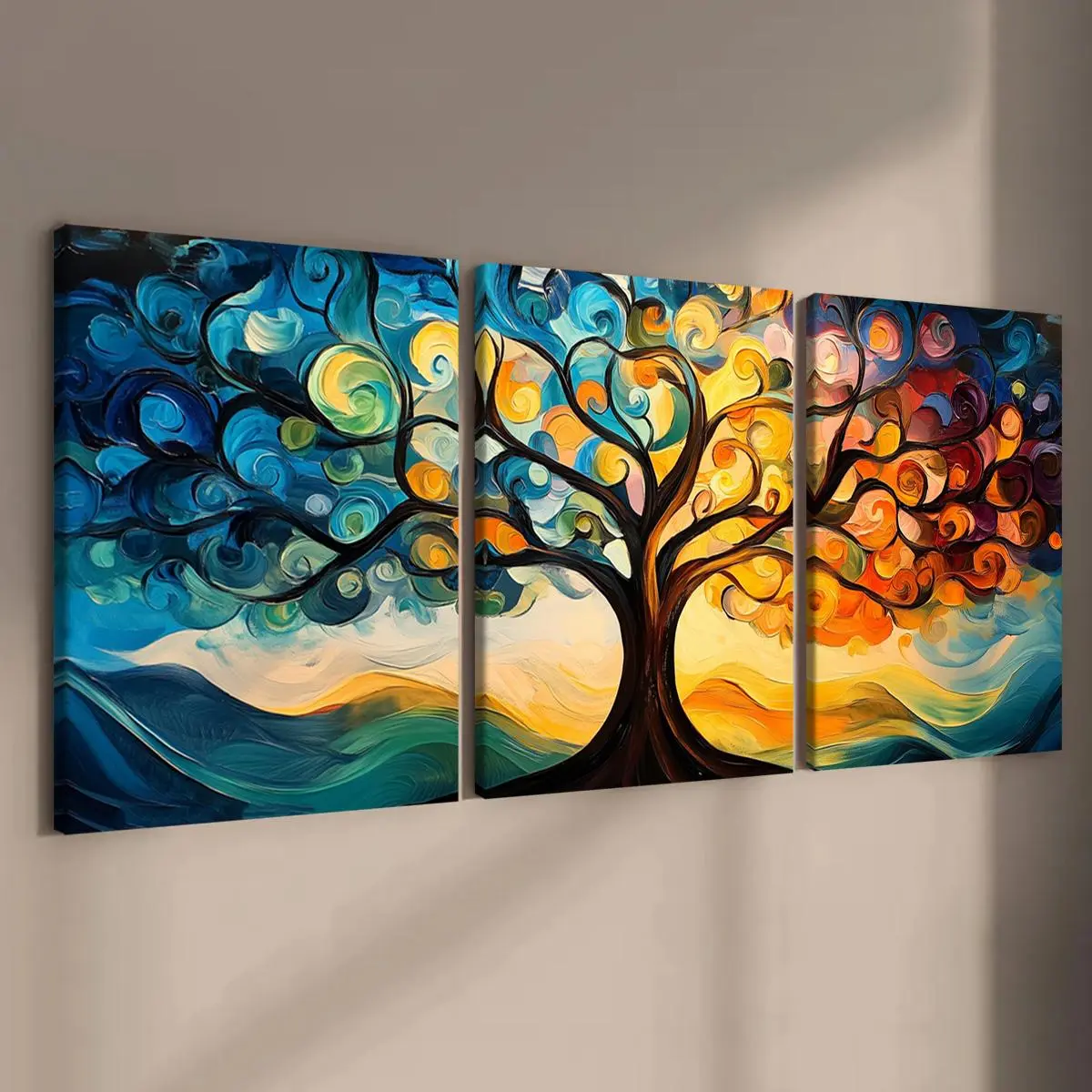 Abstract Tree Pattern Artistic Canvas Painting with Frame, 3 Counts/set Modern Wall Art, Aesthetic Wall Decor, Decorative Wall Art, Wall Decor Indoor Decoration for Home Living Room Bedroom Office, Decoration Items