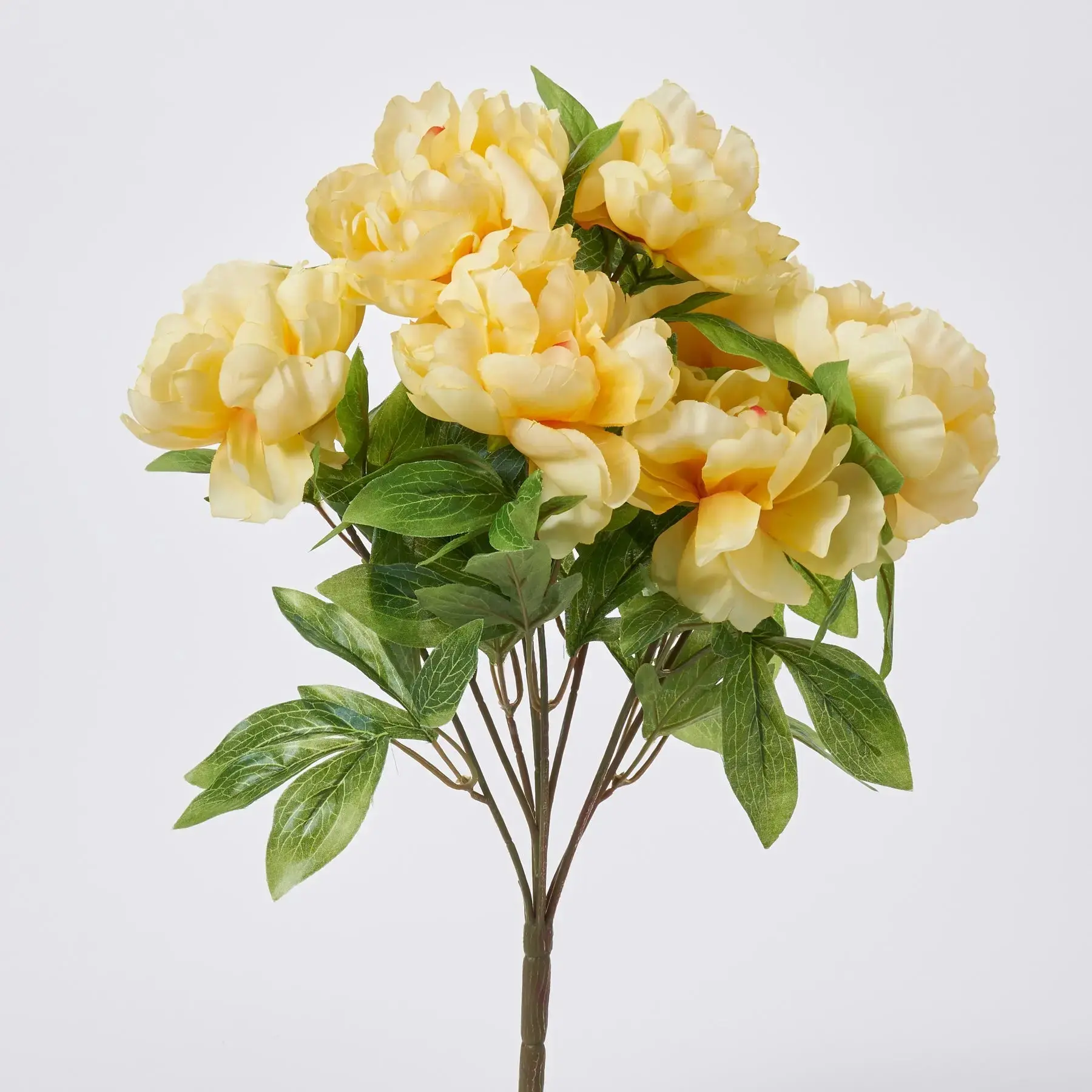 Pastel Yellow Synthetic Silk Peony Flower Bush Bouquet with Leaves - 19" Decor for Home, Year-Round Maintenance-Free Home Decorative Arrangement