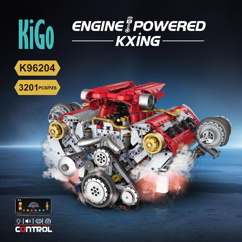 【3160 PCS】Ferrari-Style Motorized V8 Engine Model Building Kit, with APP Control & LED Lights