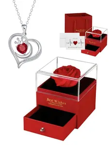"Crown Heart Glow" New Love Red Diamond Necklace, Luxury & Unique.With red preserved rose gift box, ideal gift for festivals, birthdays, Valentine’s Day, Mother’s Day, wife and daughter.
