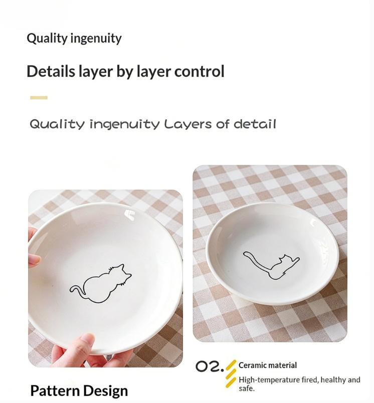 raised food bowl Pet Ceramic Bowl Cat Shallow Dish Stylish Neck Protection Anti-tip High-end Appearance Premium Look Elevated Ceramic Cat Food Bowl Treats Canned Pet Food Pet Supplies Water Bowl Cat Food Bowl Detachable Cat Bowl