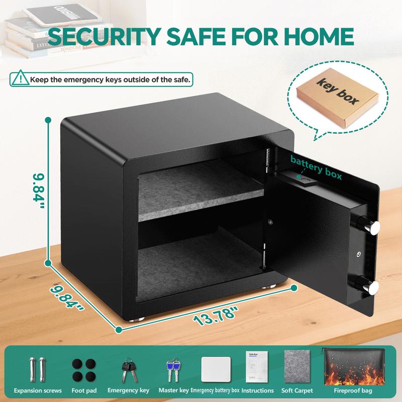 [Gift in Love] RXDSAFE Muti-Function Home Security Safe Box with Digital Keypad Alarm System Internal Locking Compartment for Money Jewelry Office Fireproof Waterproof Bag Bill