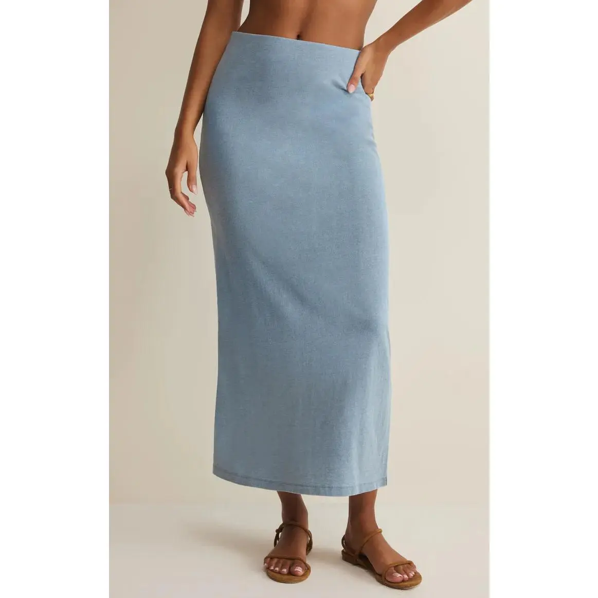 Z Supply: Gail Jersey Denim Midi Skirt in Ocean Air