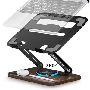 Viozon Laptop Stand for Desk, Adjustable Laptop Desk Stand with Wood Base Storage, 360° Rotating Swivel Computer Stand for Laptop, Ventilated Cooling Desktop Holder Fits up to 15.6" Notebooks/Laptops