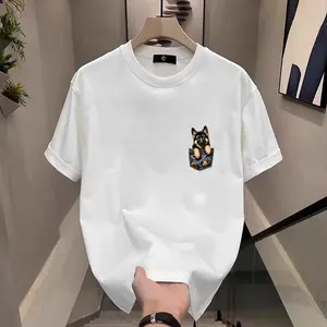 Men's Pocket Dog Pattern Casual Cotton T-Shirts, 12 Styles of Mini Puppy Print Short-Sleeve Shirts, Unisex, Suitable for Any Occasion Summer Tops