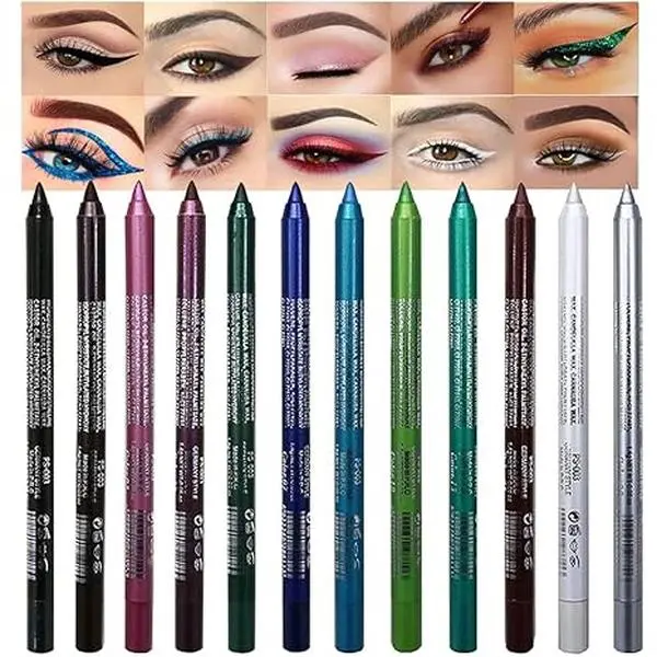 12Pcs Green Blue White Black Brown Purple Color Gel Glitter Eyeliner Pencils Set for Women Waterline Waterproof Smudge Proof lapiz de ojos delineador de ojos contra el agua Eye Liner Makeup