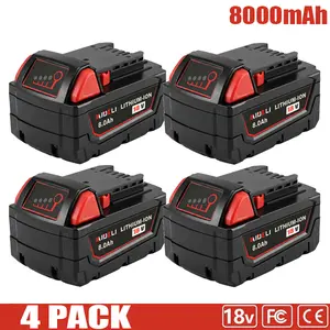 4-Pack 8.0Ah Lithium Battery Compatible with Milwaukee M18 18V capacity Replacement Battery Cordless Tools Compatible with 48-11-1890/48-11-1850/48-11-1828/48-11-1820/ 48-11-1815/48-11-1865/48-11-1812,Battery Pack High-Capacity