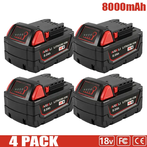 4-Pack 8.0Ah Lithium Battery Compatible with Milwaukee M18 18V capacity Replacement Battery Cordless Tools Compatible with 48-11-1890/48-11-1850/48-11-1828/48-11-1820/ 48-11-1815/48-11-1865/48-11-1812,Battery Pack High-Capacity