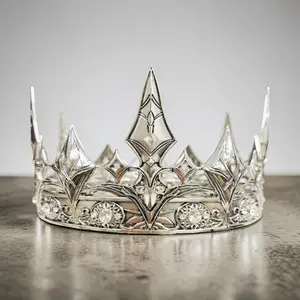 Medieval Knight Crown Silver Prince Headpiece Royal Costume Headdress Halloween Regal Cosplay Crown with Intricate Design