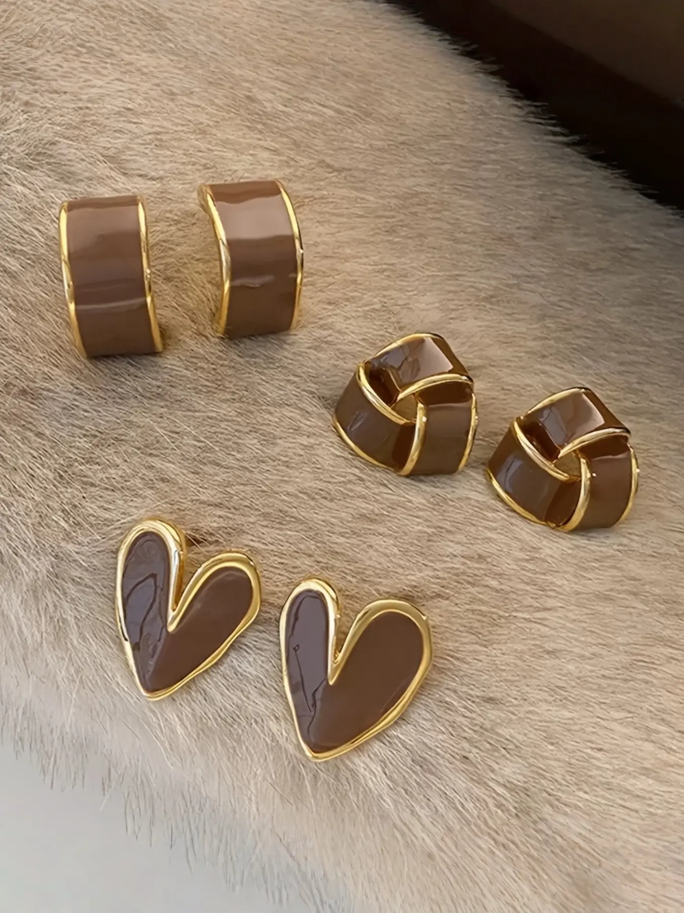 French Vintage Elegance Geometric Heart Glazed Stud Earrings Set, 3 Pairs Stud Earring Sets for Women, Daily Wear, Party, Holiday Events, Stud Earring Jewelry Earrings Studs