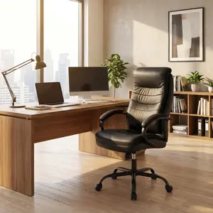 High Back Executive Chair, Premium PU Leather, Scratch & Stain Resistant, Height Adjustable Gas Lift, S-Curve Ergonomic Backrest for Office & Gaming