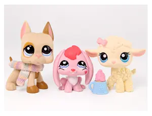 3 lot Mini Pet shop Great Dane Dog #1647 Bunny #557 Lamb #186 Cute Dog with Bow Jacket Accessories for Mini Pet Collection Kids Girl Gift