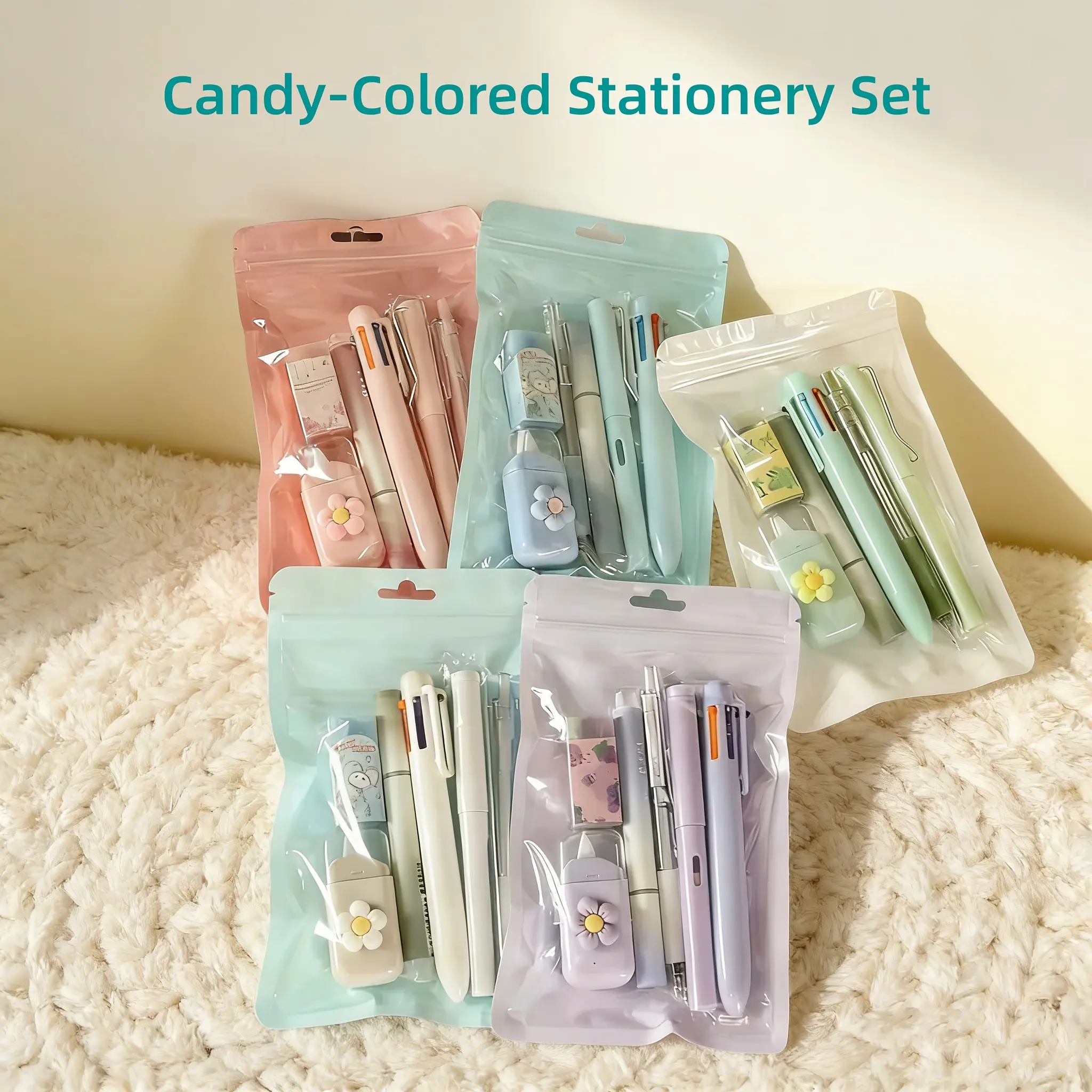 1 Set Cute Stationery Set with Ruler, Eraser, And Pen - Blue, Perfect Gift for Opening Ceremonies And Graduation Ceremonies, Playful Design | Durable Erasers, Cute School Supplies