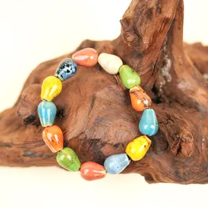 Chinese Ceramic Teardrop-Shaped Bead Bracelet