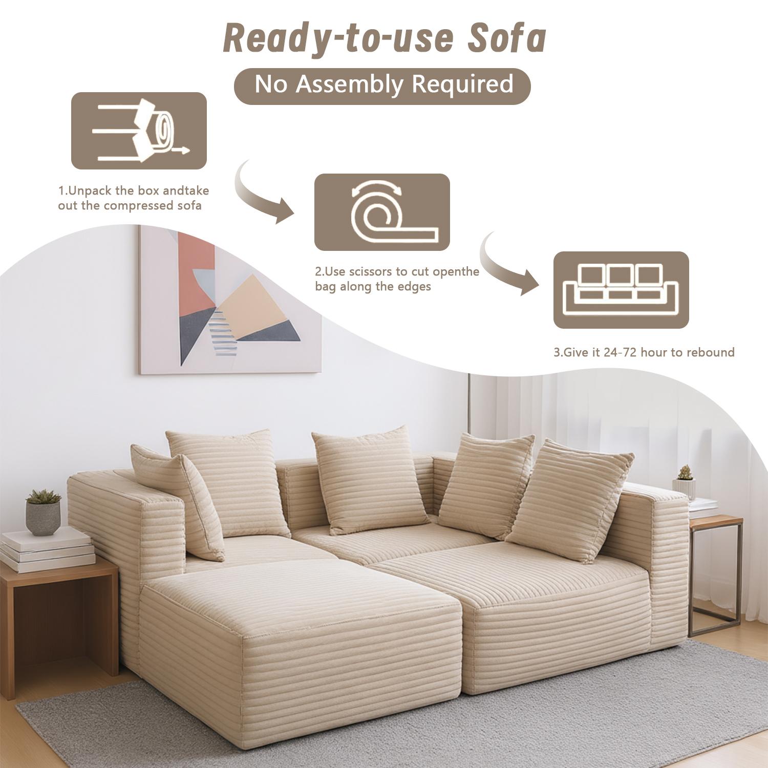 Spaco 4 Seat Modular Compression Sofa, Memory Foam Upholstered Couch, Foldable Sleeper Sofa With Pillow, Comfy Floor Lounge For Living Room Bedroom