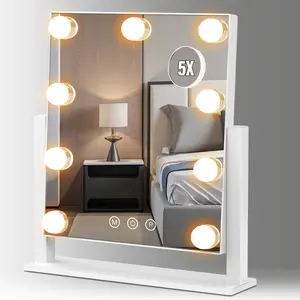 9 Dimmable BulbsHollywood Vanity Mirror with Lights, 3 Color Lighting Pattern,  White 360° Rotatable Metal Rimmed Vanity Mirror with Removable 5x Magnification. Suitable for Bedroom, Dressing Room, Table, Dressing, Makeup. Decor