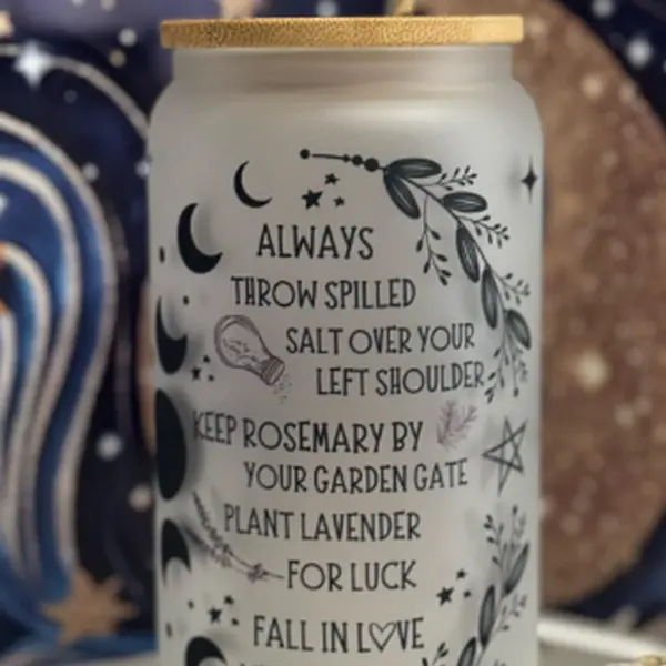 Practical Magic 16 oz Glass Tumbler with Unique Design & Inspirational Quotes