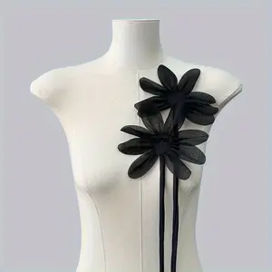 4pcs 3D Mesh Flower Appliques, Floral Appliques - Elegant, Black & Beige, Perfect for Wedding Dress Embellishments, Formal Attire & Decorations