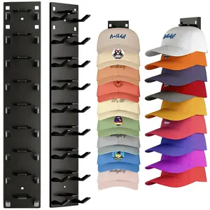 2-Pack Acrylic Cap Holder Hooks - Wall-Mounted Hanging Holder, Adjustable Room Storage Organizer for Closet Door, Black/White Household Items (Holds 18 Hats)
