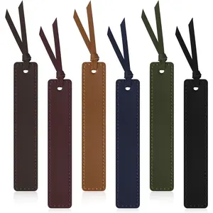 6 count Leather Bookmark with Tassel, Classic Style Bookmark, 0.05 Inches Thin  Stitched Bookmarks for Men, Book Marks for Reading, Gifts for Book Lovers, Readers (Dark Retro)