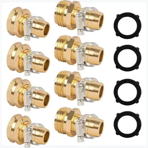 Garden Hose Repair Connector with Clamps, Fit for 3/4" or 5/8" Aluminum Garden Hose Fitting, Male and Female Hose Fittings, 4 Sets