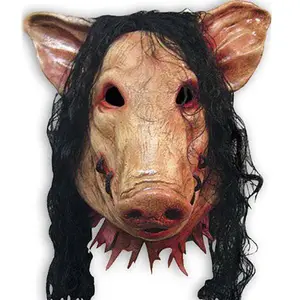 The Pig Animal Jigsaw Headgear Horror Saw Pig Mask Halloween Vinyl with Hair Free Size for Halloween Decorations Halloween