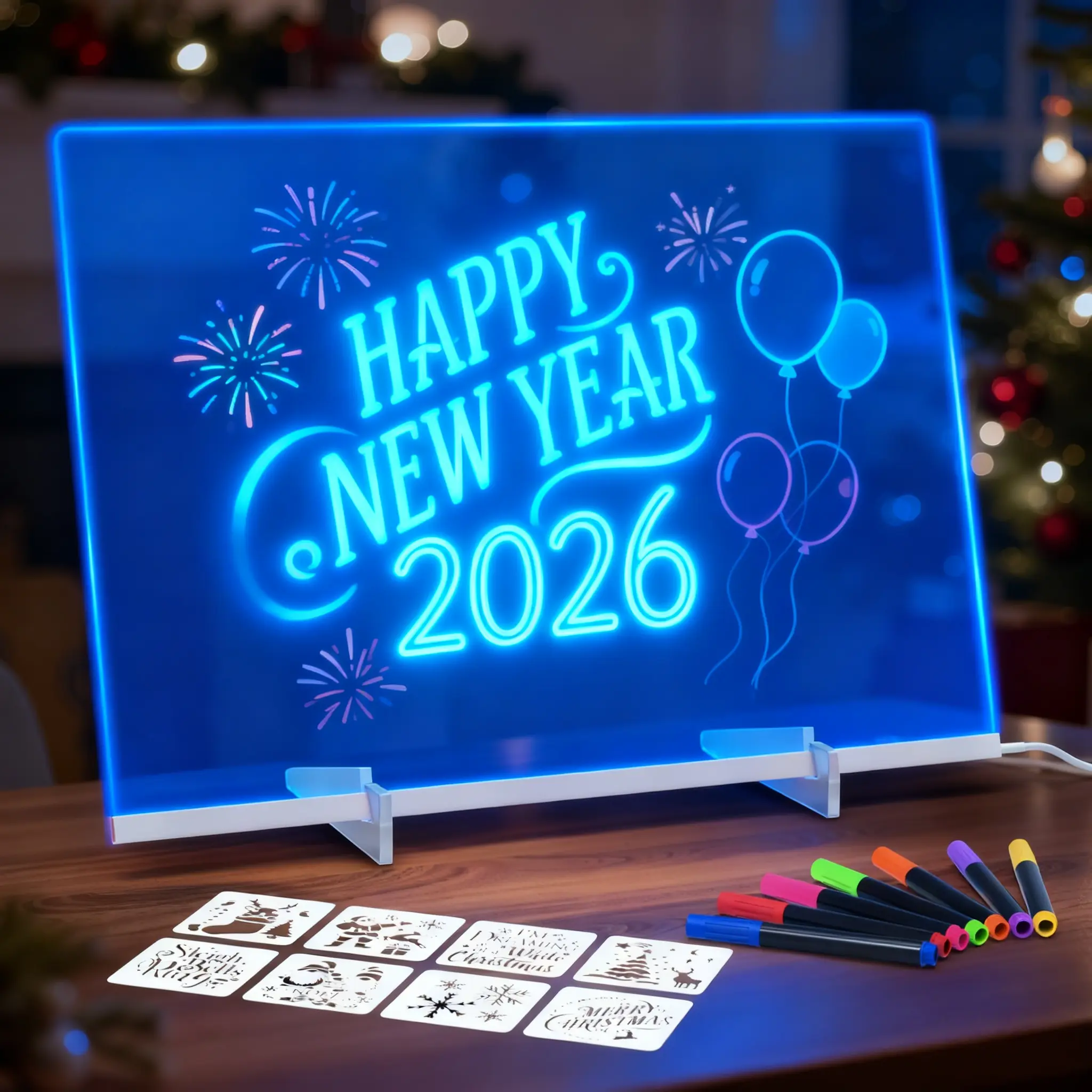 14"x10" LED Drawing Board with Colorful Lights, 4 Mode Switching & 7 Color Modes, Scratch-Resistant Dry Erase Board with 7 Color Pens& Spray Bottle, Brightness Adjustable, for Kids and Adults, Doodle Glow for Ideal Christmas,Birthday and Festival Gift.