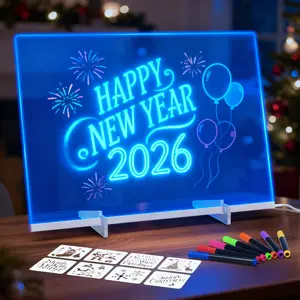 14"x10" LED Drawing Board with Colorful Lights, 4 Mode Switching & 7 Color Modes, Scratch-Resistant Dry Erase Board with 7 Color Pens& Spray Bottle, Brightness Adjustable, for Kids and Adults, Doodle Glow for Ideal Christmas,Birthday and Festival Gift.
