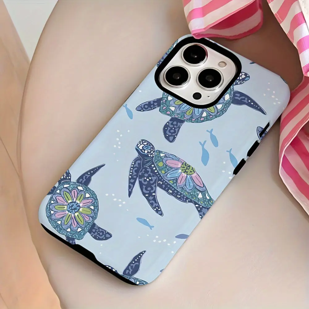 Aesthetic movie 2-in-1 phone case with turtle and blue ocean design, protective cover for iPhone 11 12 13 14 15 16 17 Pro Max Pro Plus, compatible with Samsung Galaxy S25 S24 S23 Ultra Local Personalized Smartphone Cellphone Protection Casing