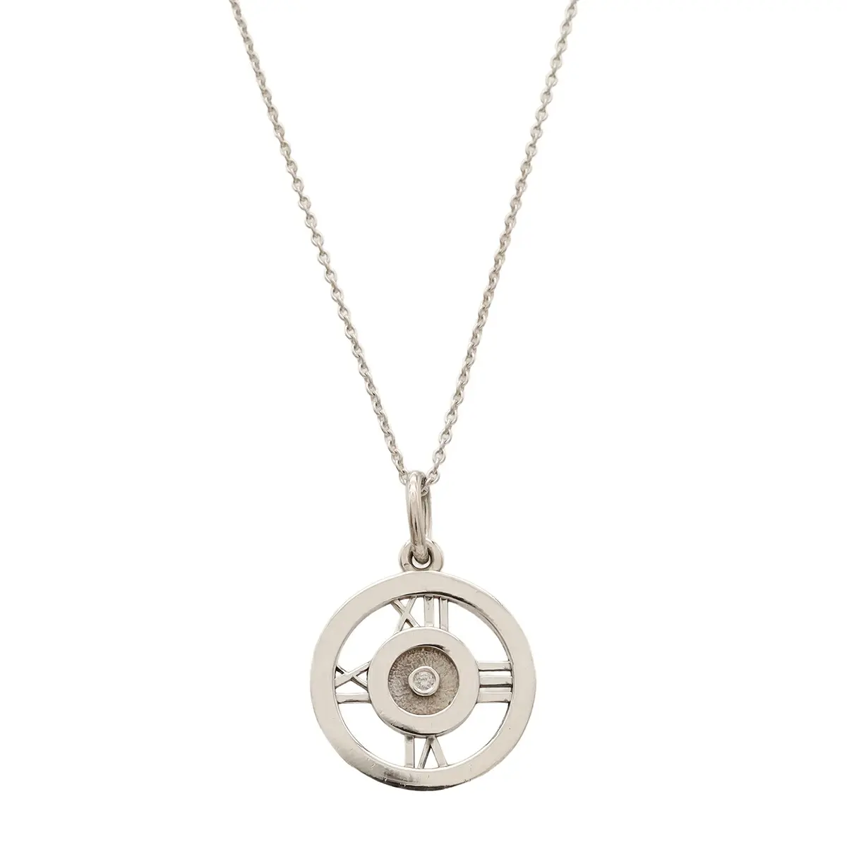 Pre-owned Tiffany & Co. Sterling Silver 925 (Ag925) Small Leather Goods Atlas Silver Diamond Necklace
