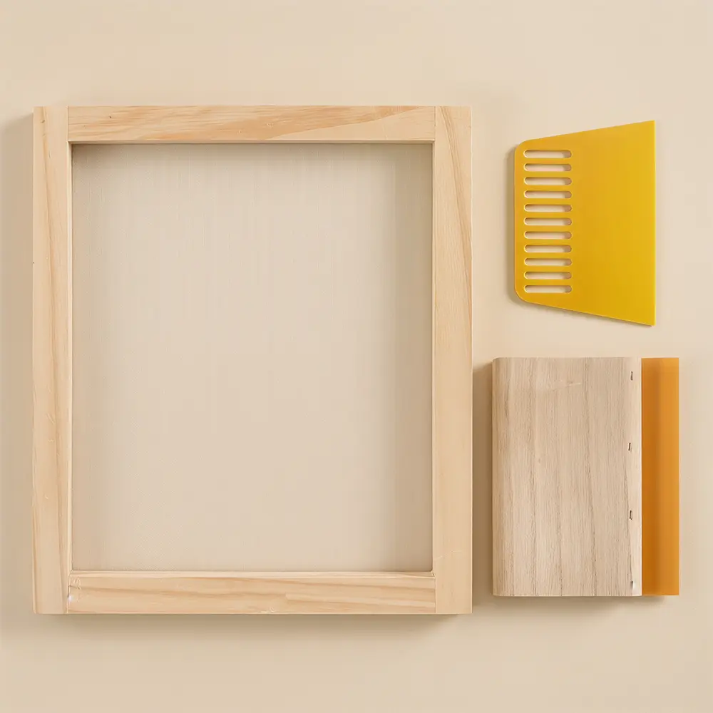 Wooden Screen Printing Frame with Squeegee Kit, Mesh Screen Printing Supplies, DIY Silk Screen Printing Tool for T Shirt Fabric Textile Printing Craft