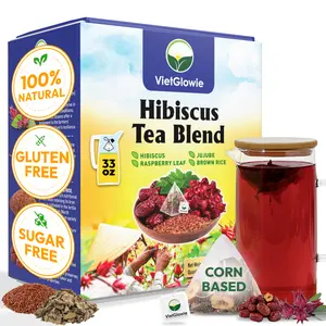 VietGlowie 20 Hibiscus Blend Pyramid Tea Bags 5.2g/Bag to 33oz Hibiscus Flower Raspberry Leaf Jujube Brown Rice Caffeine-Free No Sugar 100% Natural Corn-Based Tea Bags