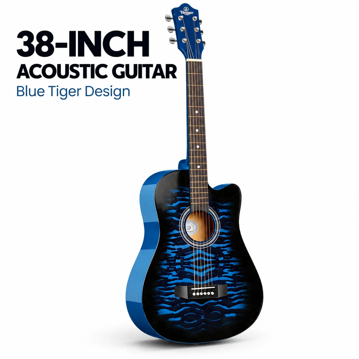 38 Inch Acoustic Guitar for Beginners, 6-String Tiger Stripe Cutaway Guitar Starter Kit with Gig Bag, Beginner Guide, Capo, Strap, Picks & Extra Strings, C-Shaped Neck, for Adults, Teens, Home Practice & Gifts