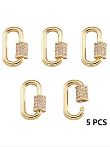 5 Copper Oxidized Zirconia Screw Climbing Buckle Pendants Oval Necklace Connector Rings Pendant, 18k Gold Plated, DIY Jewelry Making