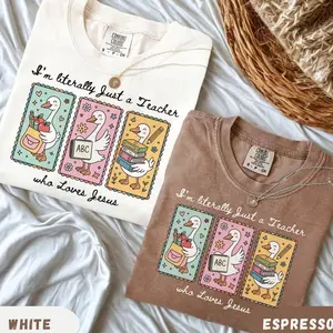 [Collection for Comfort Colors]Teacher Christian Shirt, I'm Literally Just A Teacher Who Loves Jesus Graphic Tee, Faith Based Teacher Gift, Back To School Teacher Outfit, Religious Teacher Apparel, Cute Classroom Shirt, Inspirational Teaching Tee