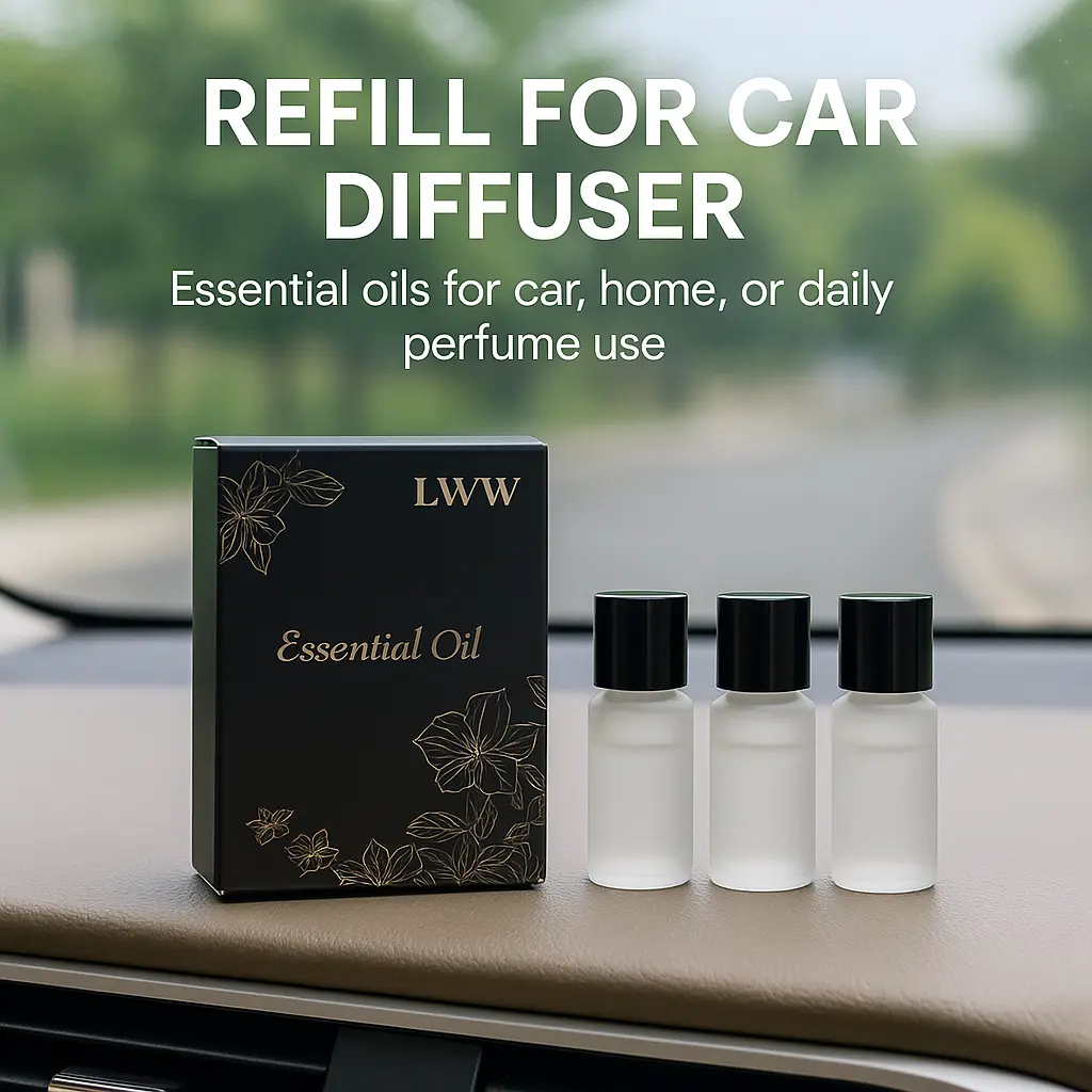 LWW Car Diffuser Oil Refill, Car Fragrance Set - 3 x 10ml Long-Lasting Perfume Aroma with Elegant Floral Packaging