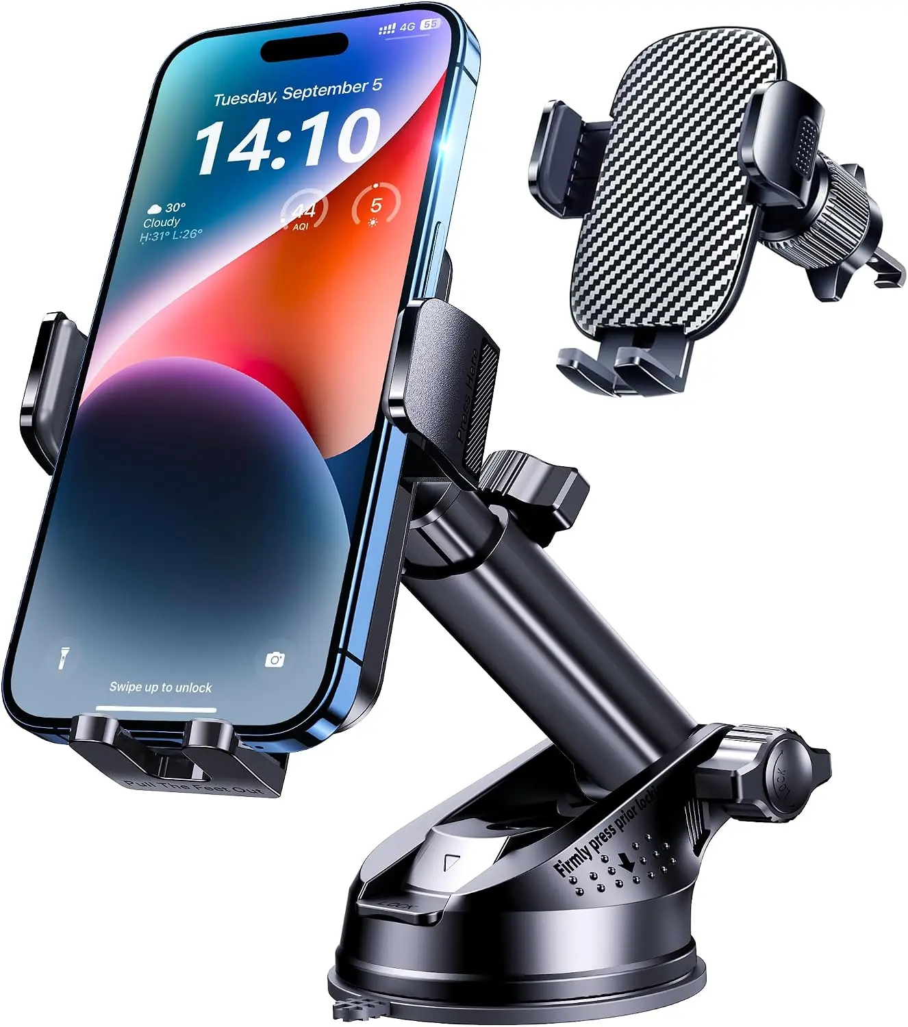 3-in-1 Car Phone Holder - Military Grade Adjustable Suction Cup, Hands-Free Convenience, Compatible with All Devices, Fits Dashboard/Windshield/Car Vent Phone Holders & Mounts, for iPhone Android Installation Kit