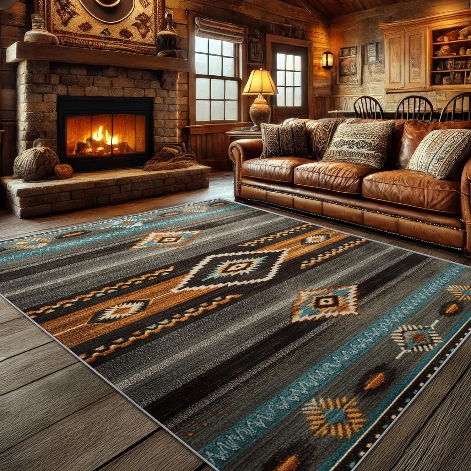 Southwest Rugs for Living Room , Navajo Area Rug, Aztec Tribal Washable Non Slip Soft Rugs, Indian Navajo Carpet, Native American Home Decor, Southwest Gifts for Men