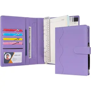 A5 Binder PU Leather Journal Ring Portfolio Lined Notebook Refillable Paper Diary with Removable Clipboard Writing Notepad for Travel Business School Agenda Organizer (Purple)