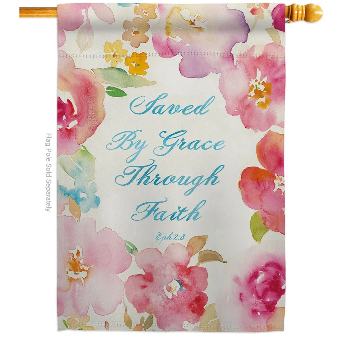 Breeze Decor  Saved by Grace House Flag Religious Bible Verses 28 x 40 in. Double-Sided Decorative Vertical Flags for Decoration Banner Garden Yard Gift