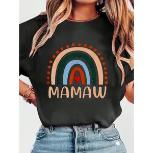 Mamaw Rainbow Grandma Cute Mothers Day Funny Mamaw T-ShirtPrint Crew Neck Casual T-Shirt Short Sleeve Sports Top. Smart CasualStreet Style Women's Clothing graphic tees women crop tops summer outfits for women summer tops T-Shirt