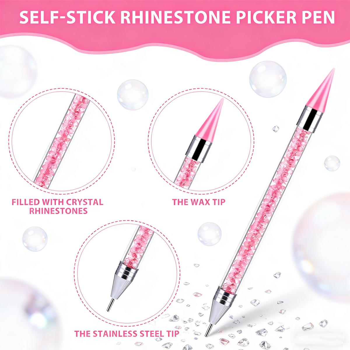 Rhinestone Picker Dotting Pen, Dual-Ended Wax Pencil for Picking Rhinestones, Gems, Crystals and Studs, Manicure Nail Art DIY Decoration Tool, DIY Nail Kit