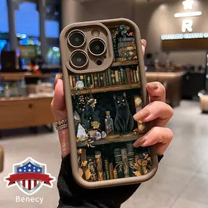 Soft Phone Case for iPhone 17 16 15 14 Pro Max 13 12 11 XR XS Plus E Air  Enchanted Book Nook Pattern TPU Bumper Camera Lens Protection Rugged Durable Phone Cover