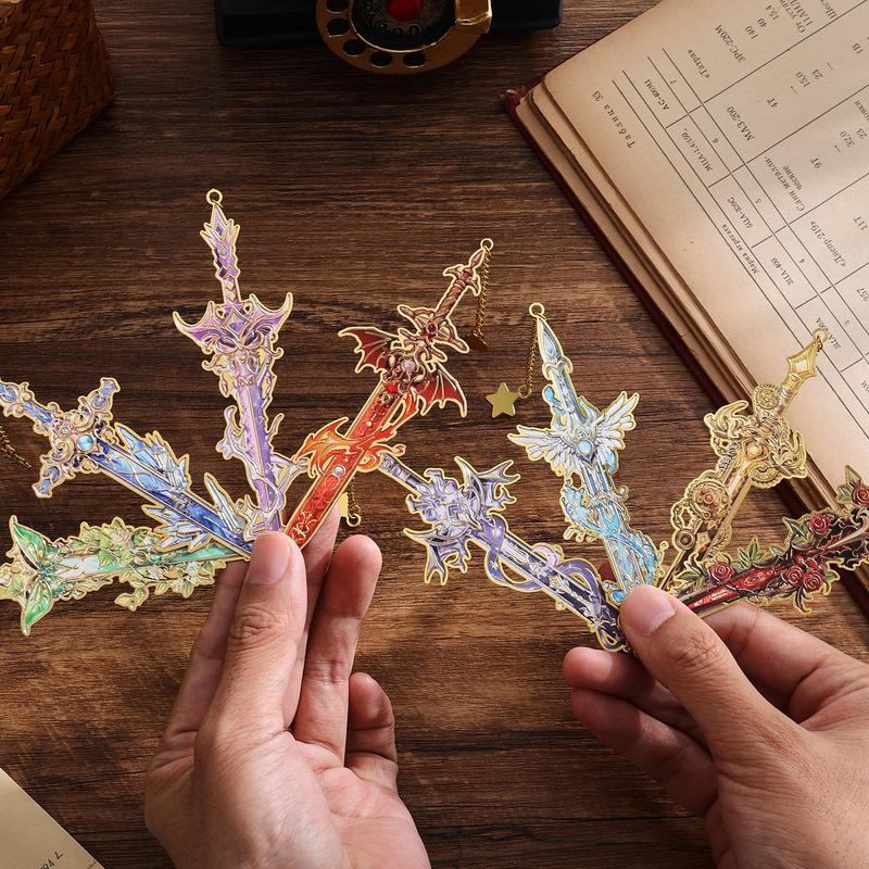 4pcs Fantasy Sword Bookmarks for Books, Journals, Planners - Cool Metal Book Markers for Reading Women & Men, Unique Book Marks Gifts for Book Lovers, Reading Accessories for Students & Adults & Kids