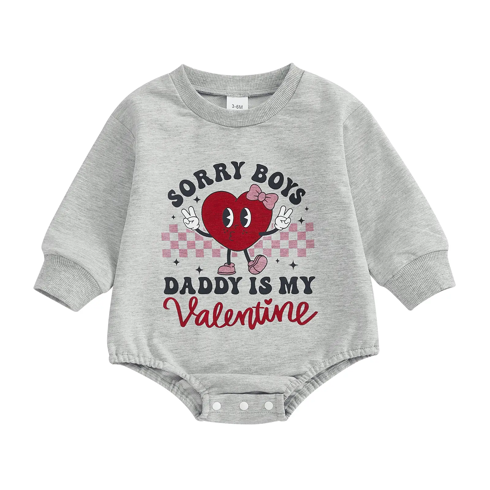 Sorry Boys Daddy My Valentines Baby Girl Valentine's Day Romper Heart Letter Print Long Sleeve Crew Neck Bubble Jumpsuit