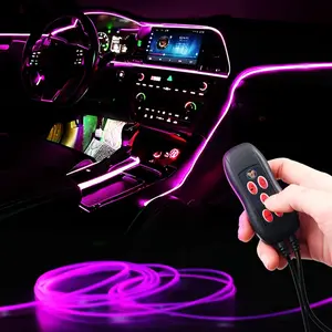 Goodream USB LED Fiber Optic Strip Lights, Music Sync Multicolor Multiple Modes Car Interior Ambient Neon Wire Lighting Kit for Sedan Truck SUV Center Console Dashboard Accessories